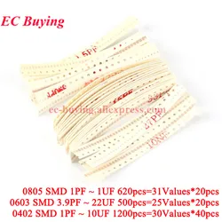 500pcs-1200pcs 0805 0603 0402 SMD Capacitor 1PF -1UF 3.9PF-22UF 1PF-10UF Components Package Capacitor Assorted Kit Samples DIY