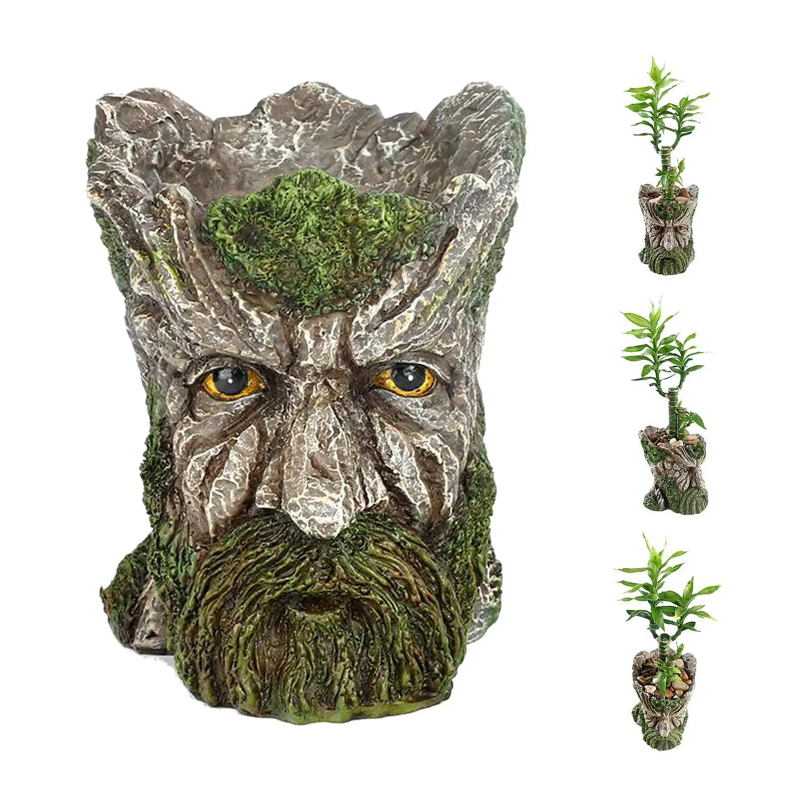 Planter Indoor Plant Pots Resin Old Man Planter Flowerpot Pen Holder with Drainage Hole Large Opening for 5.5 inches Plants