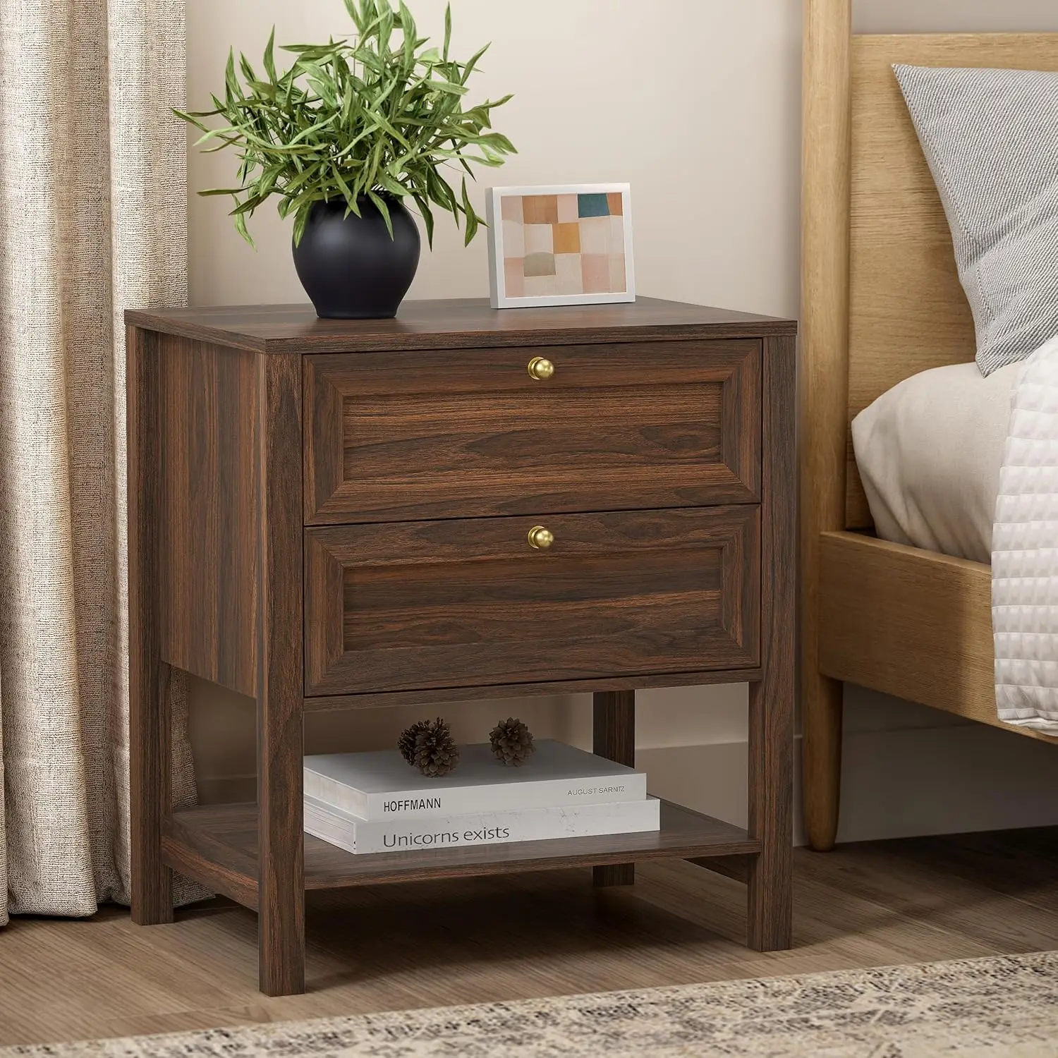 

Коричневая деревянная прикроватная тумба с 2 ящиками и открытой полкой, большая, в стиле середины века, на заказ