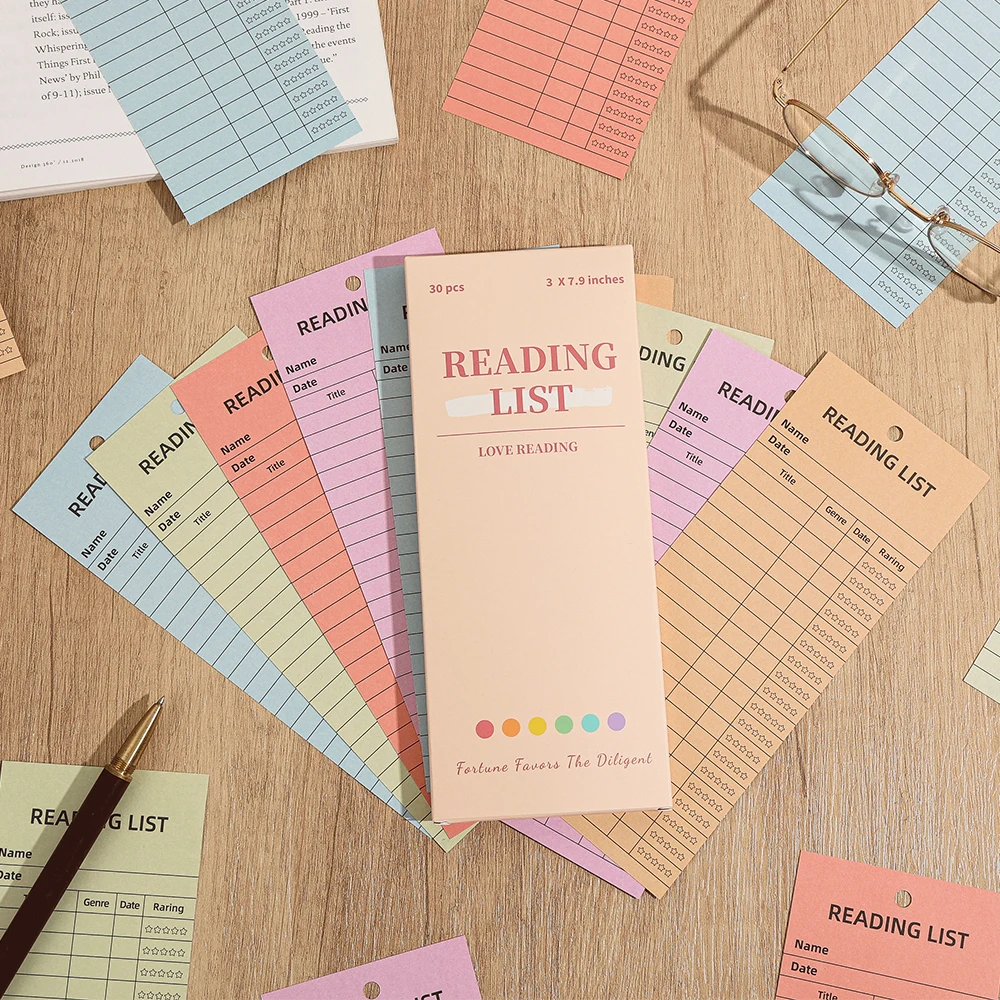 30 Pcs Reading Log Bookmarks Undated Library Cards with Colorful Ribbons for Readers Teachers Great for Tracking Books Gifts
