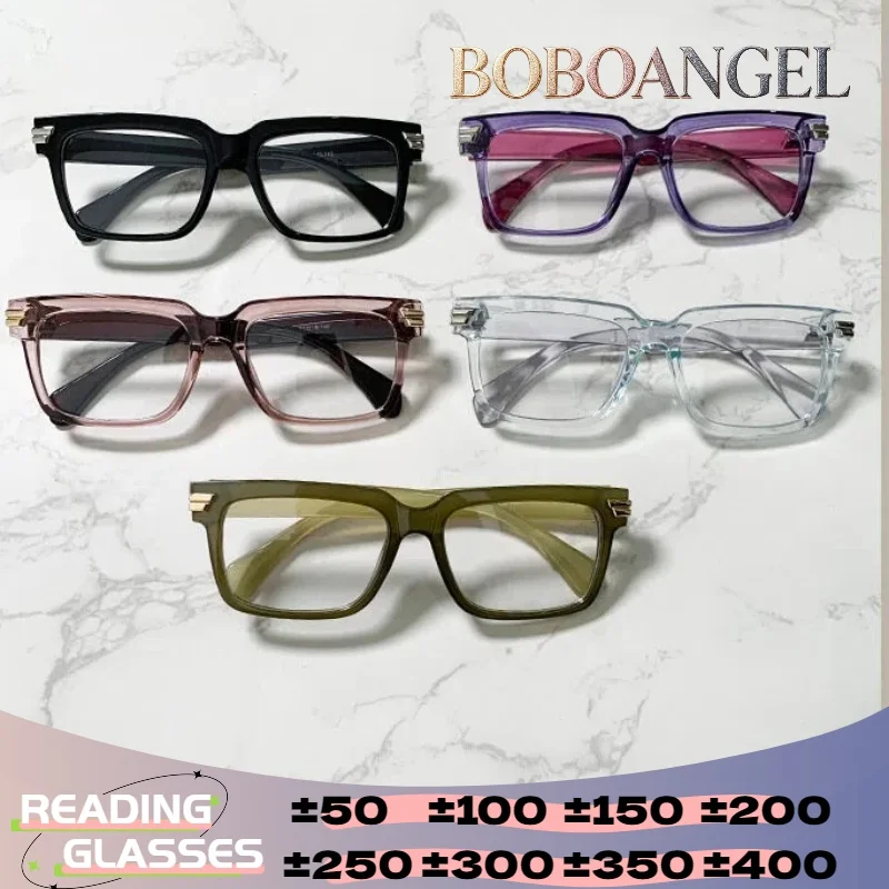 

BOBOANGEL Retro Anti Blue FashionLight Reading Glasses Women Square Frame Prescription Eyeglasses Myopia Hyperopia Eyeware