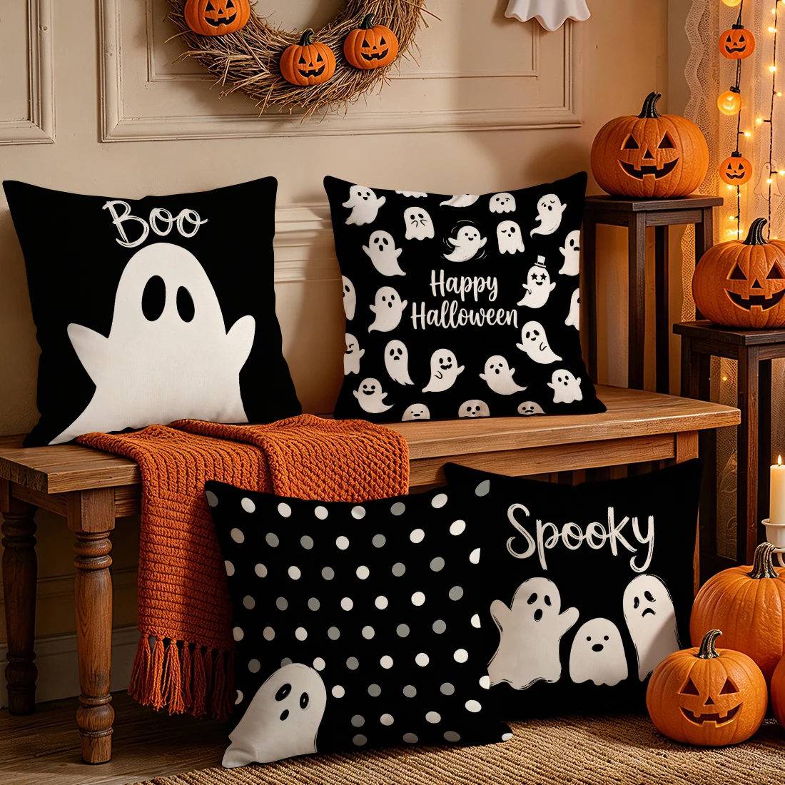Wave Point Halloween Pillowcase Printed Polyester 40/45/50cm Throw Pillowcover Decorative Sofa Cushion Pillowslip Home Decor