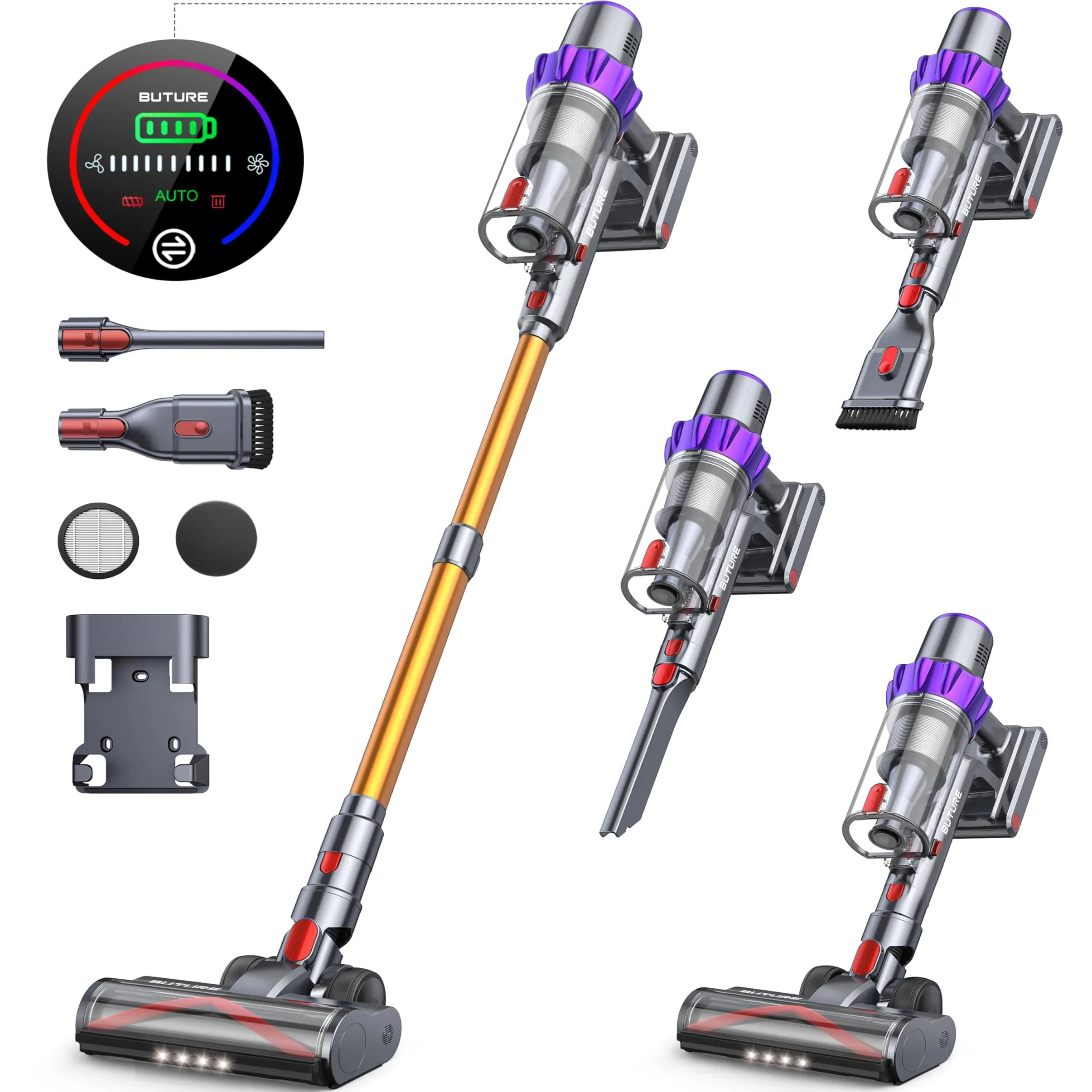 BUTURE 500W 48Kpa Suction Power Handheld Cordless Wireless Vacuum Cleaner for Home Appliance 1.5L Dust Cup Removable Battery