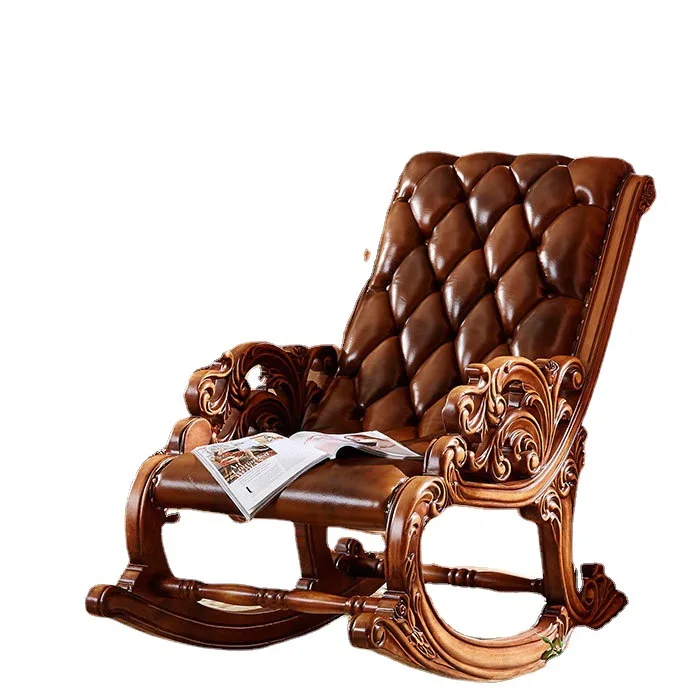 

European rocking chair recliner nap rocking bedroom adult leisure full solid wood carving luxury antique