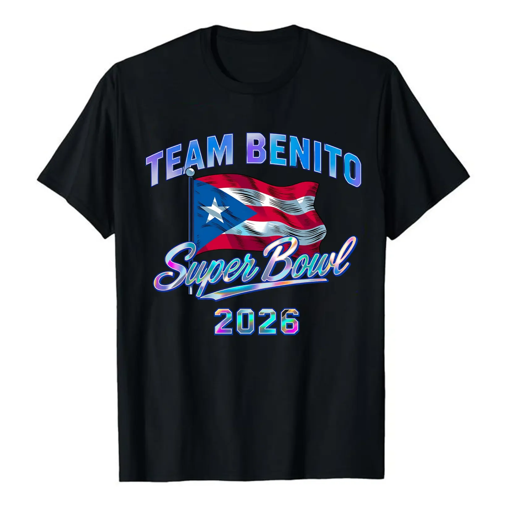 Unisex TEAM BENLlTO Puerto Rico Flag 2026 Bowl T-Shirt, Football Game Day Show Tee, 100% Cotton Summer Casual Short Sleeves, Gift for Fan