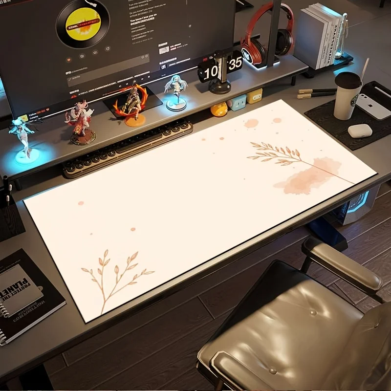 Aesthetic Boho Leaf Desk Mat, Extended Non-Slip Rubber Gaming Mouse Pad with Neutral Tone Branch Design for Home Office