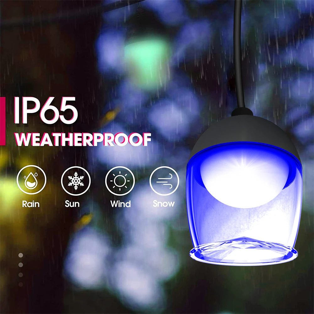 10m/12.5m LED Outdoor Light String RGB Bluetooth Music Light String APP Remote Control Hanging Patio Lamp for Home Party Decor