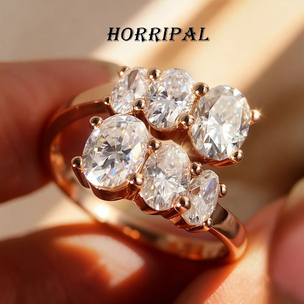

HORRIPAL D Color 2 Rows Design Moissanite Ring For Woman 925 Sterling Silver High Quality Party Elegant Classic Luxury Jewelry