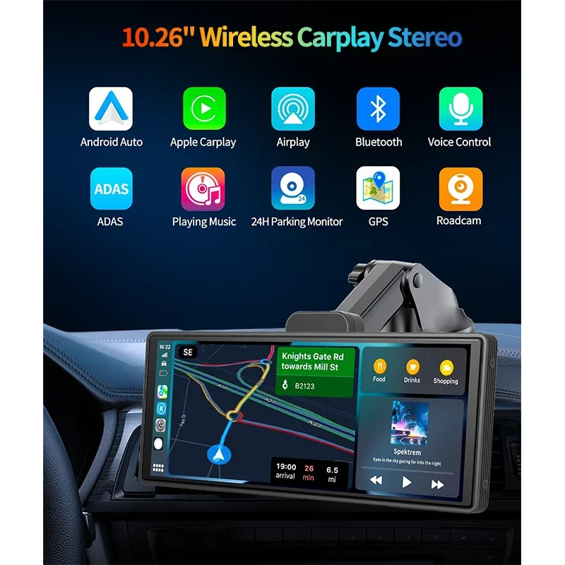 10.26 Inch Carplay Android Auto Dash Cam Night Vision 4K Video Recorder
