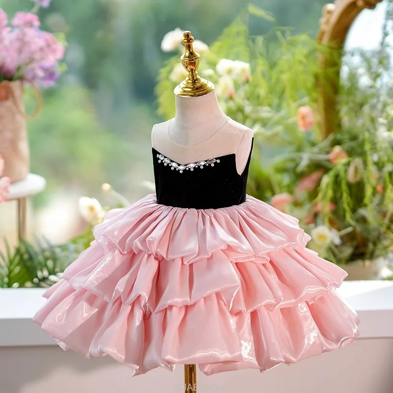 Party Dress Girls Piano Recital Princess Pageant Gown Kids Birthday Tutu Skirt Flower Girl Wedding Outfit Model Show Elegant