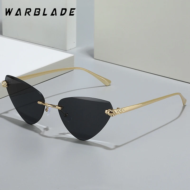 

High Quality Triangle Cat Eye Sunglasses Women Luxury Brand Metal Rimless Women's Sunglasses Elegant Cool Girl Eyewear Trendy