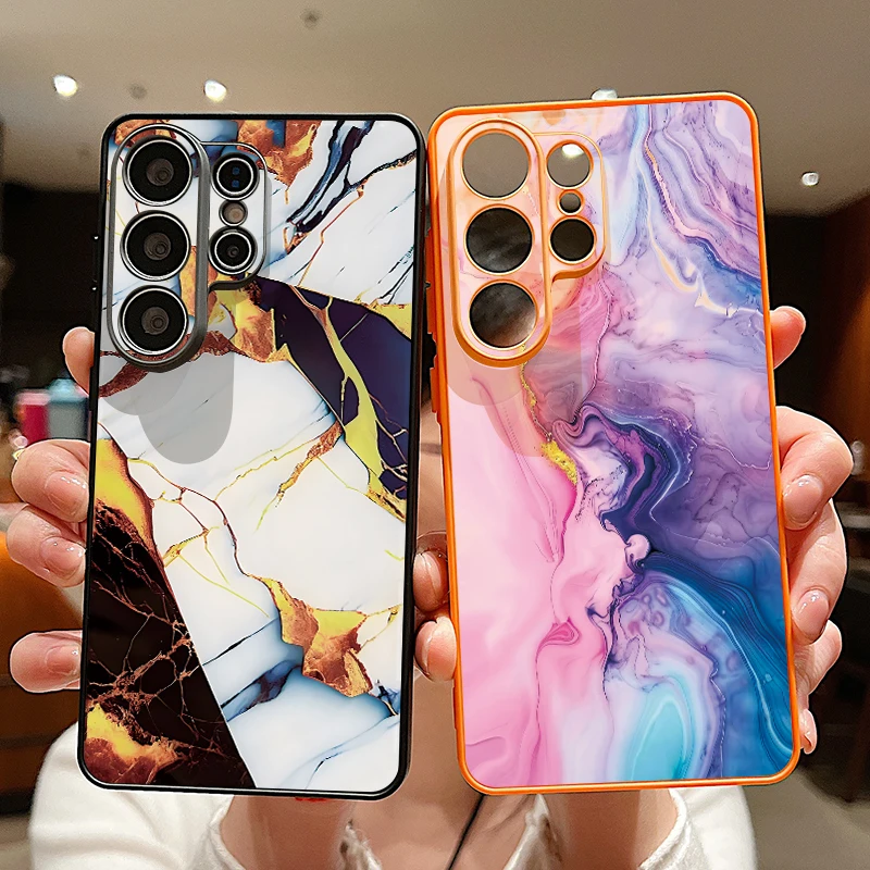 Magnetic Phone case For Samsung Galaxy S26 S25 S24 S23 Ultra S25 FE A57 A17 A56 A37 A16 A55 A36 A55 Marble Pattern Hard PC Cover