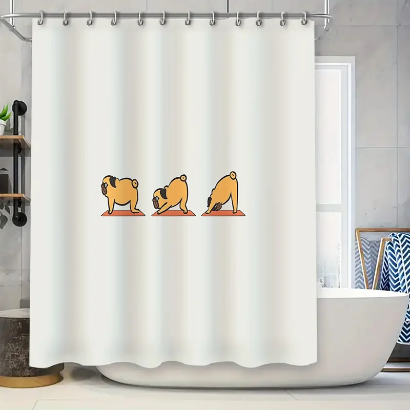 

Милая занавеска для душа для йоги в стиле мопса, декор для ванной комнаты, забавный узор собаки, моющаяся тканевая подкладка для спа, современный дом