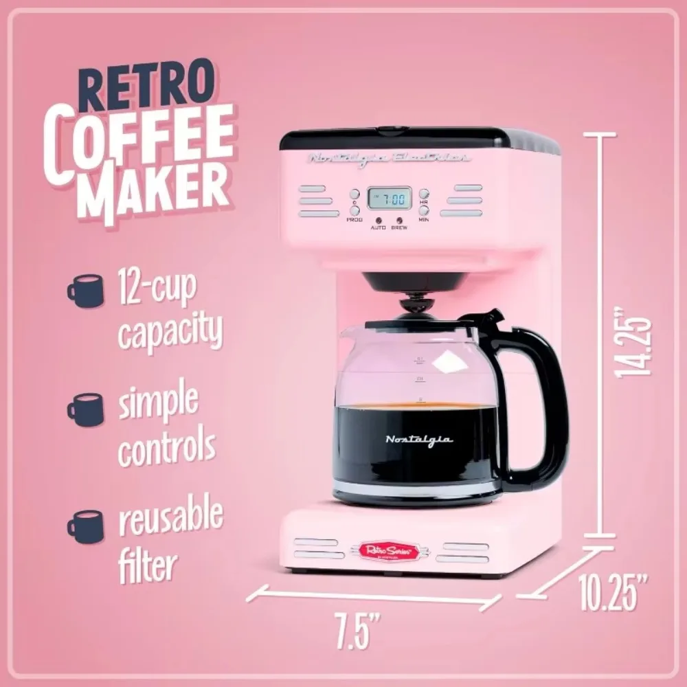 Retro 12-Cup Programmable Coffee Maker With LED Display, Automatic Shut-Off & Keep Warm, Pause-And-Serve Function