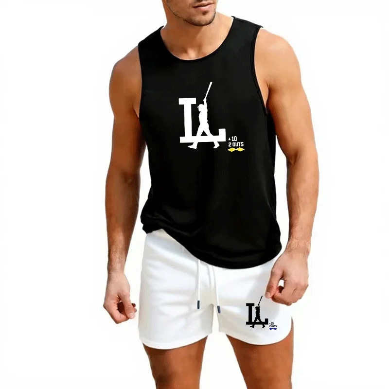 European Size Men Vest Shorts 2 Piece Set Casual Beach Surfing Outfit Sportswear Outdoor Jogging Gym Athletic Fashion Trend