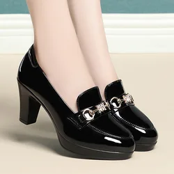 Autumn New Platform High Heels Women Round Toe Patent Leather Female Party Elegant Model Office Work Shoes