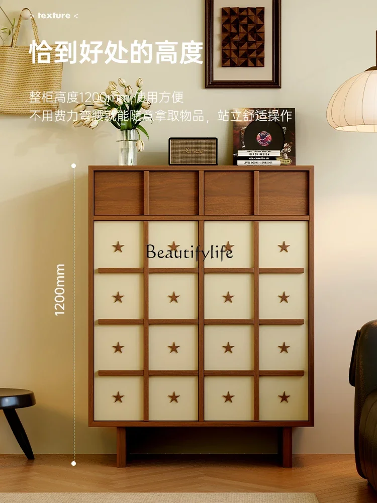 

yj5 Vintage Wabi-Sabi Shoe Cabinet Storage Integrated Wall-Mounted Home Entrance Hallway Cabinet Solid Wood