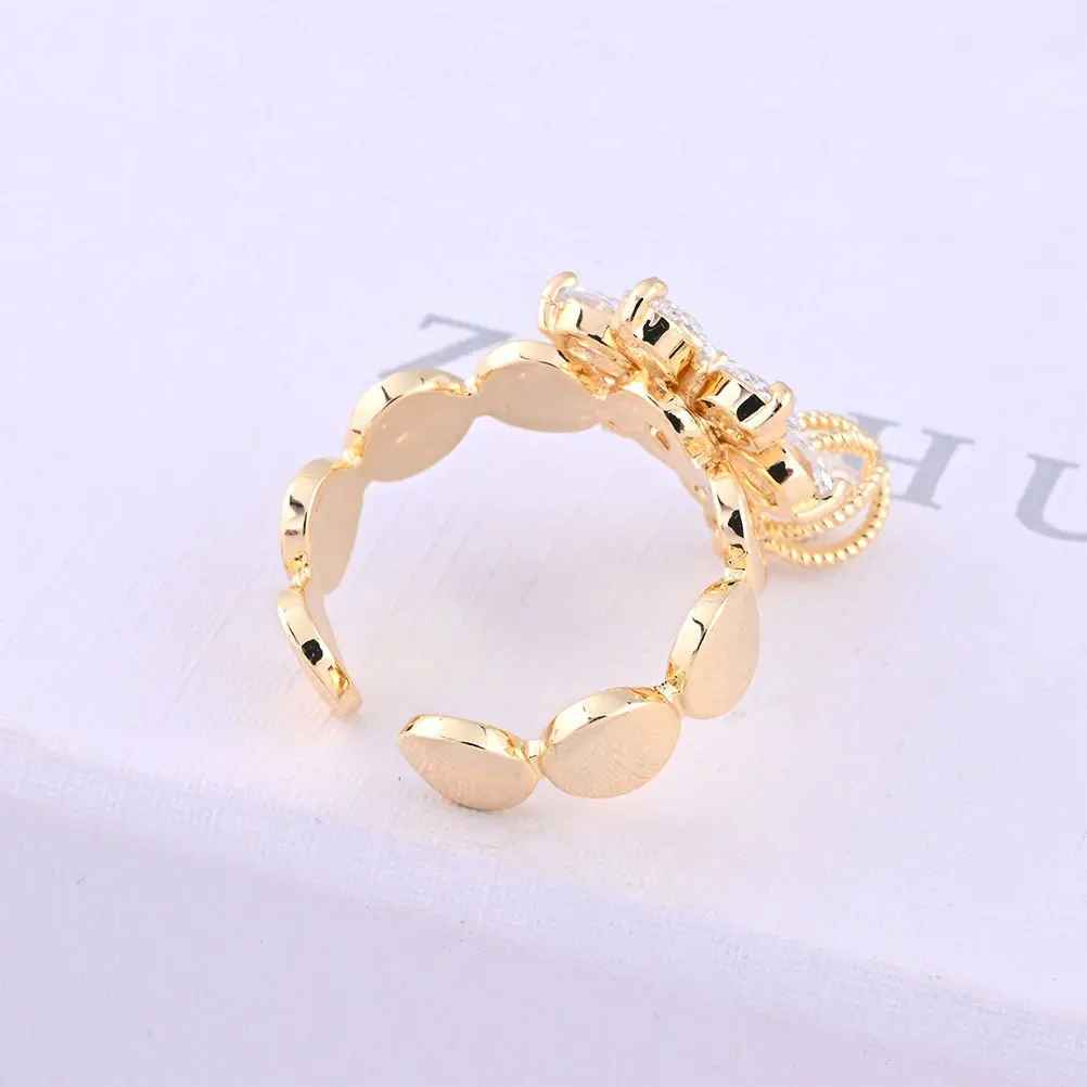 

Flower Tassel Chain Open Ring Irregular Knuckle Ring Rhinestones Fashion Jewelry Copper Finger Decor For Women Valentine