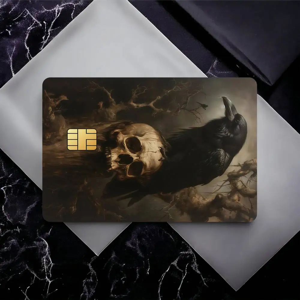 Romantic Skull & Raven Bank Credit Cards Bus Pass Stickers Cool Decoration Waterproof 4PCS Card