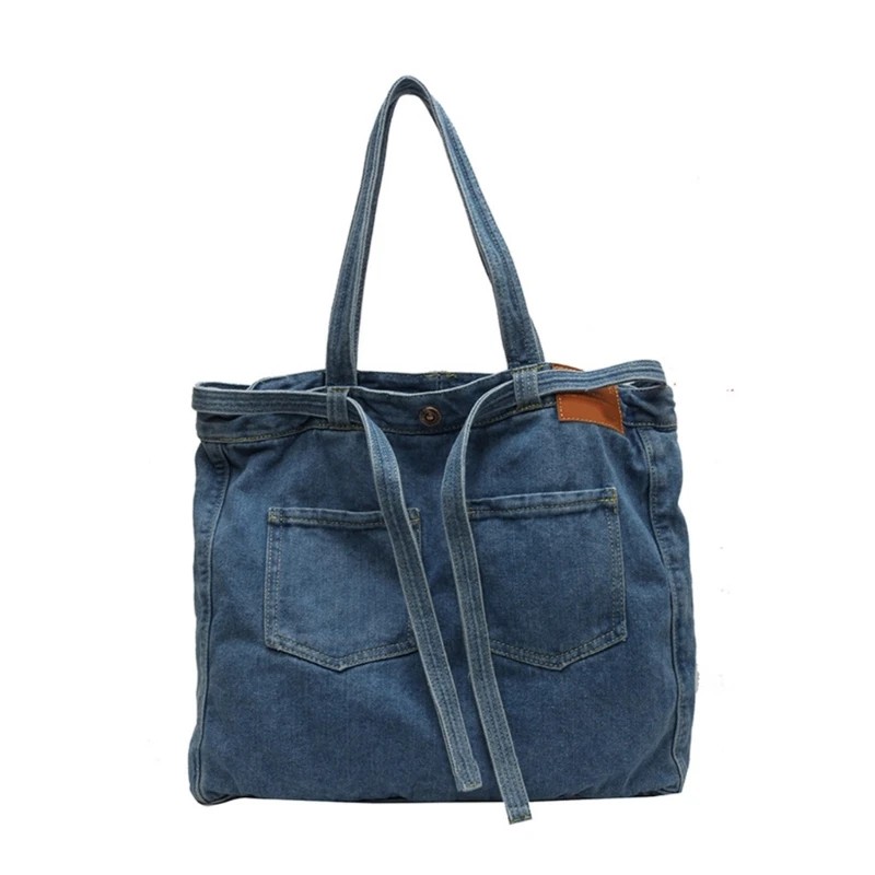 jeans bolsa ombro para mulheres carta bordado denims bolsa com alça dupla para compras viagens