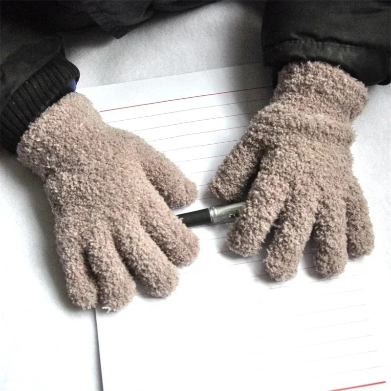 1-3pairs Warm Coral Fleece Thicken Kids Gloves Winter Keep Warm Children Plush Furry Full Finger Mittens Soft Writing Gloves