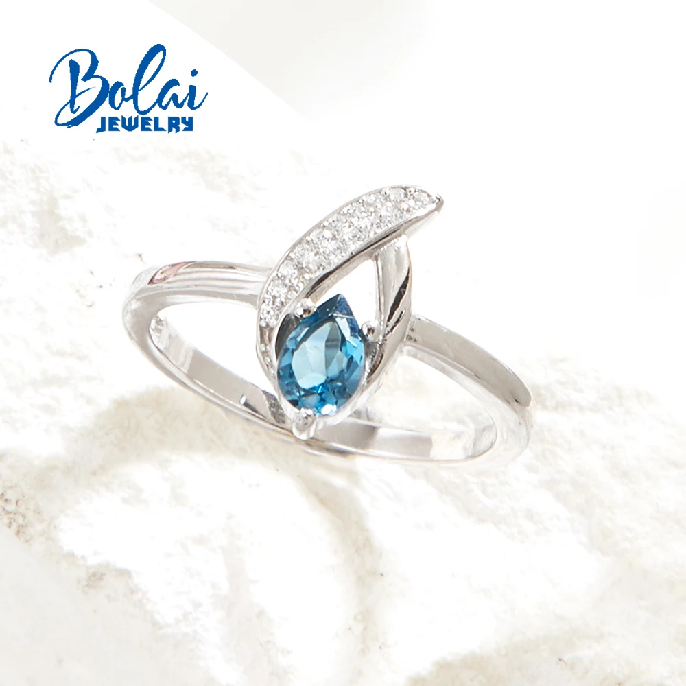 925 Sterling silver Ring brazil London blue topaz pear 4*6mm  natural gemstone fine jewelry for women wife nice gift bolai