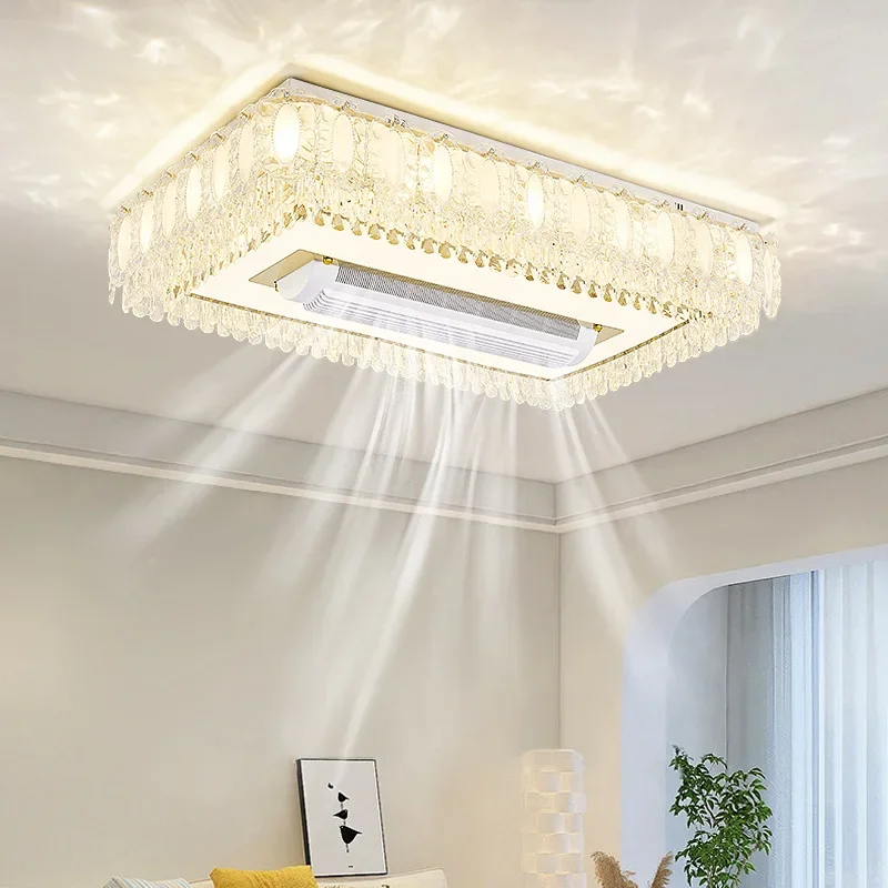 

Nordic crystal bladeless silent Led ceiling fan light remote control luxurious Dining room living room bedroom decorative lights