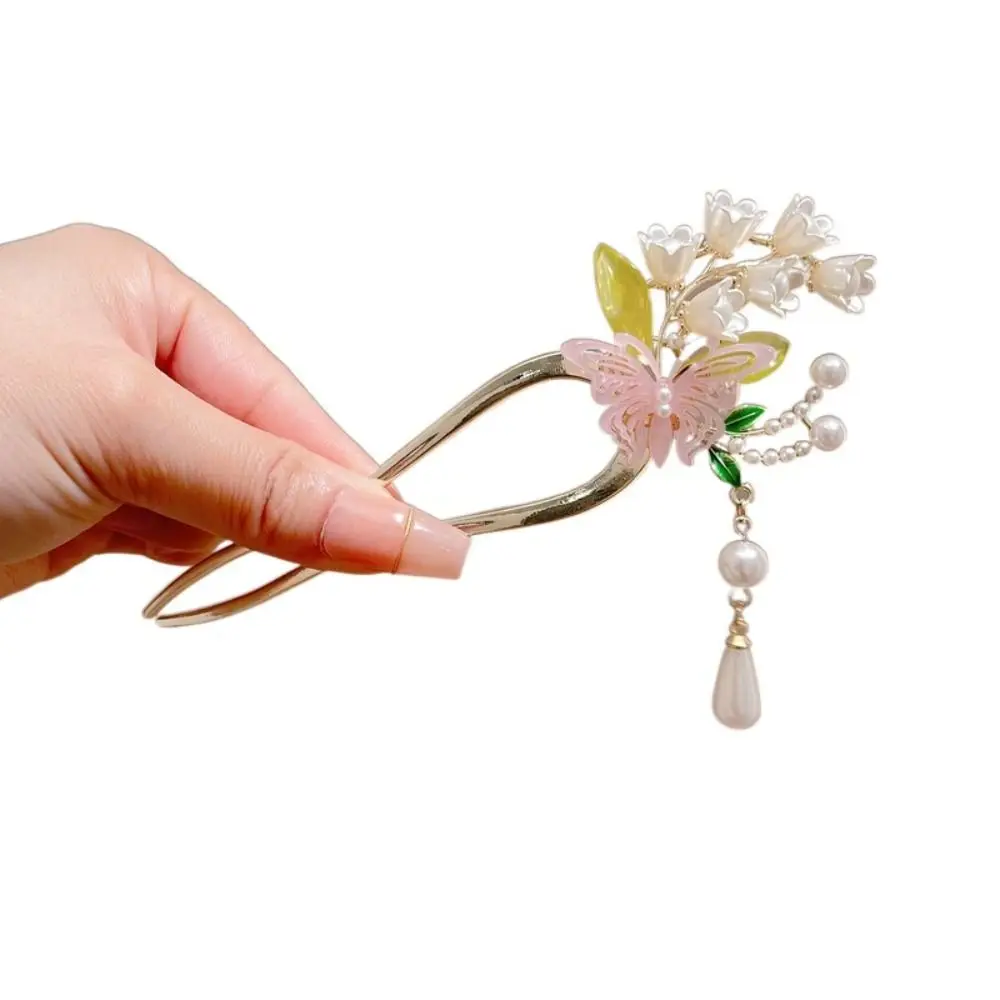 خمر الزهور الزهور الشعر عصا فراشة شرابة U على شكل عصا الشعر دبوس الشعر إكسسوارات الشعر Hanfu الشعر عصا الزفاف
