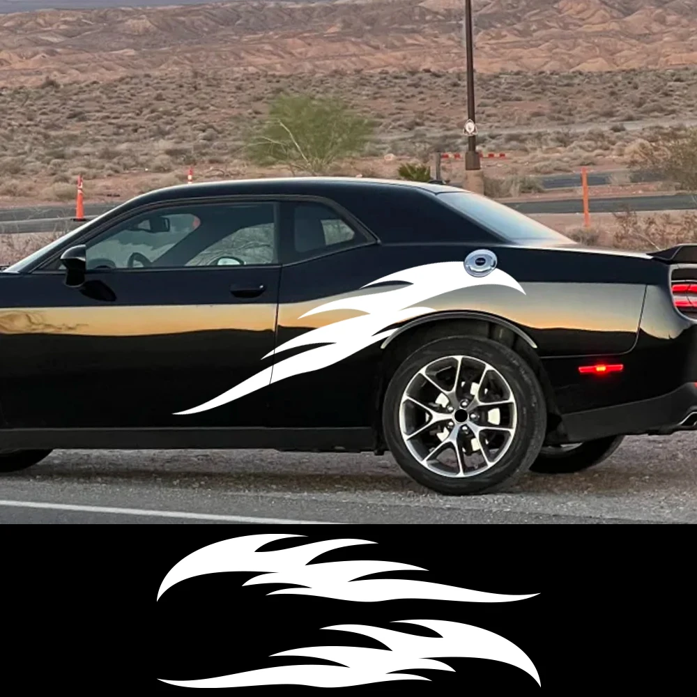 2Pcs Universal PVC Flame Graphic Car Side Stickers, Self‑Adhesive Racing Fire Decals, Sport Style Door Fender Vinyl Sticker