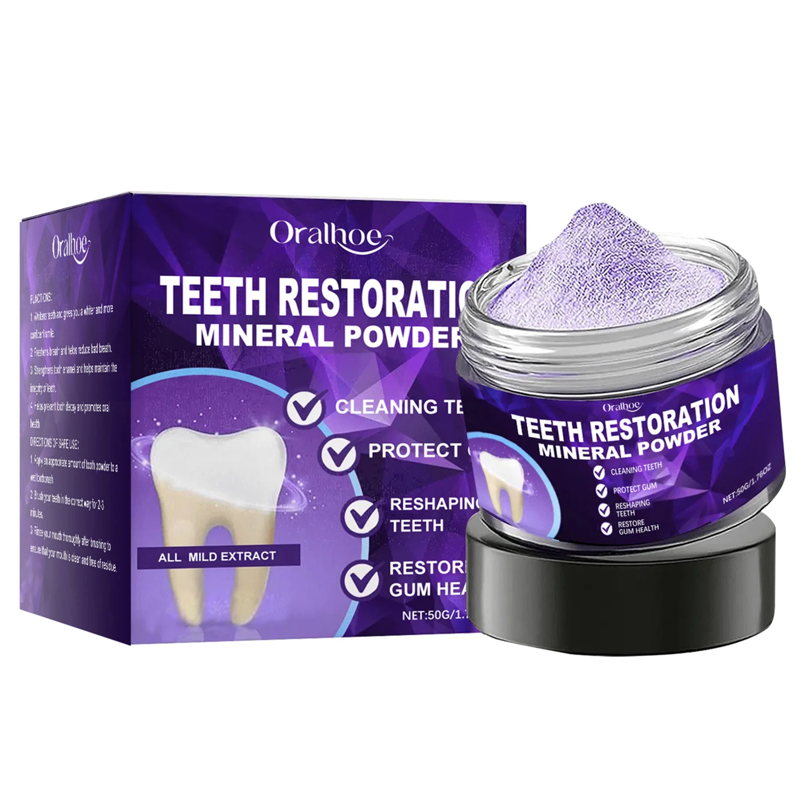 

50g Teeth Restoration Mineral Powder,Teeth Whitening Products,Intensives Stain Removal Dentifrices,Teeth Cleansing Powder