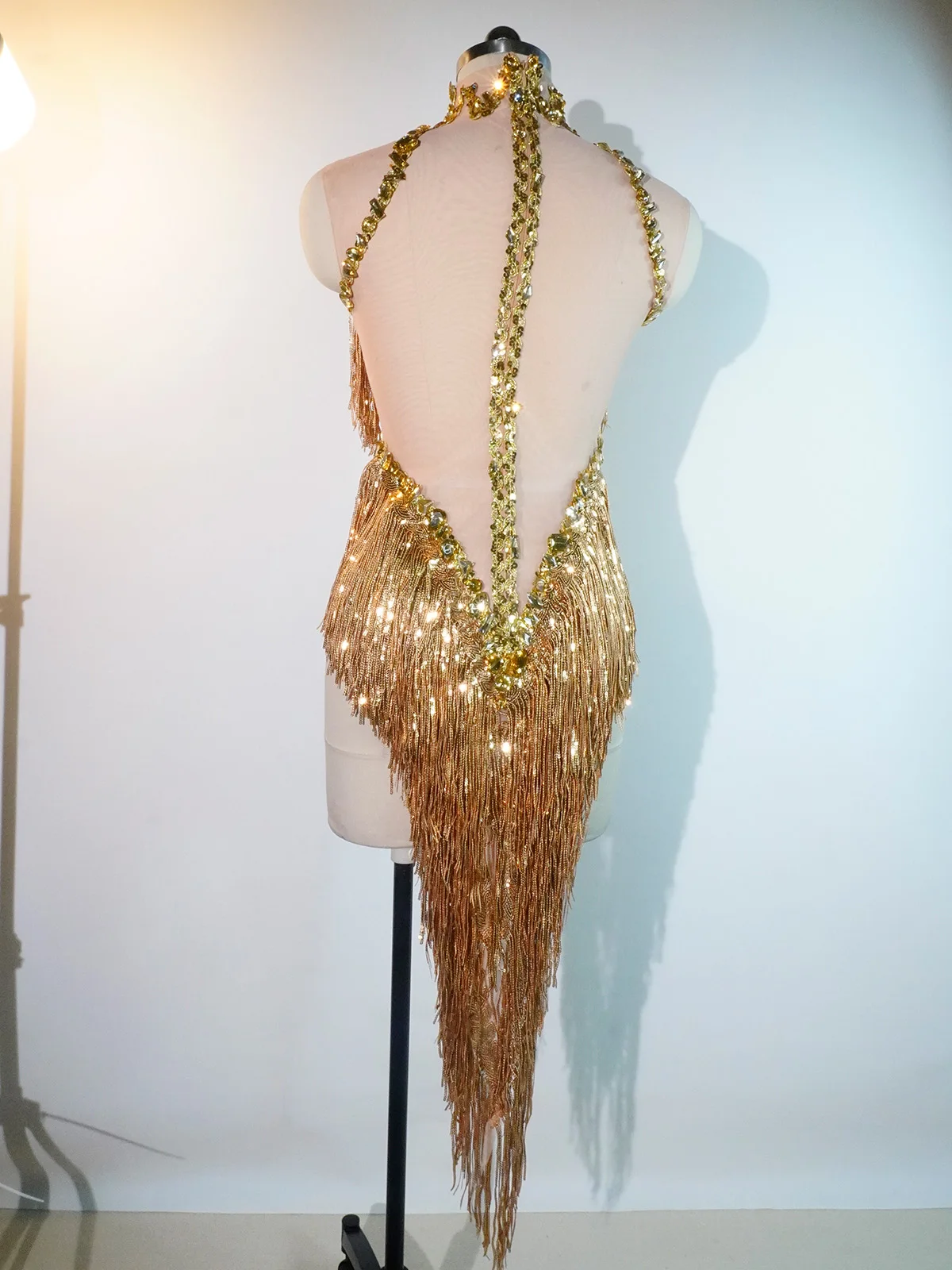 صفارة الإنذار البريق حجر الراين يوتار النساء Showgroup ارتداءها ملهى ليلي ملهى أداء زي مطرزة شرابة المرحلة ارتداء #2