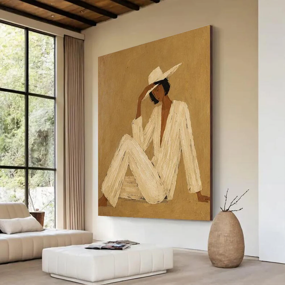 100% Handmade Abstract Oil Painting Cowgirl Figure Canvas Mural - Unique Top Wall Art Picture for Home Living Room Decor Image
