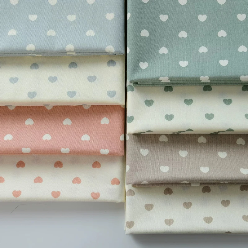 Heart Shaped Printed Fabric Pure Cotton Colorful Heart-shaped Cloth Pink Love for Handmade DIY Bedding,Clothing By The Meters