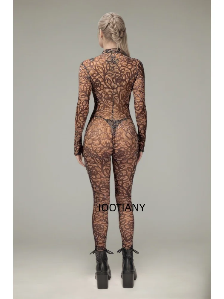 Gotischer, mehrfarbiger, eng anliegender Bodysuit mit goldenen Musterlinien, Galaxy-Blumenmuster, Cosplay-Catsuit, Halloween-Rollenspiel, Bühnen-Rave-Outfit, Jumpsuit 2026 – Detail 16