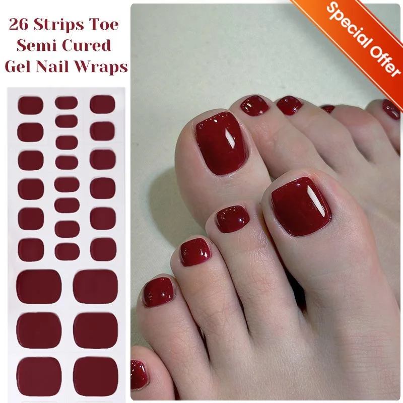 26/32개 발가락 반경화 젤 네일 스트립 레드 브라운 젤 네일 스티커 핑크 블루 젤 네일 랩 젤 폴리쉬 스티커 네일 아트 스티커