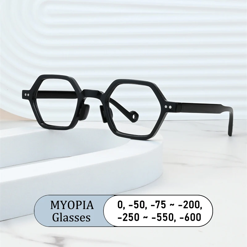 

Vintage Brand Design Rivets Hexagon Small Frame Myopia Glasses Prescription Nearsight Anti Blue Light Women Near Sight Eyewear