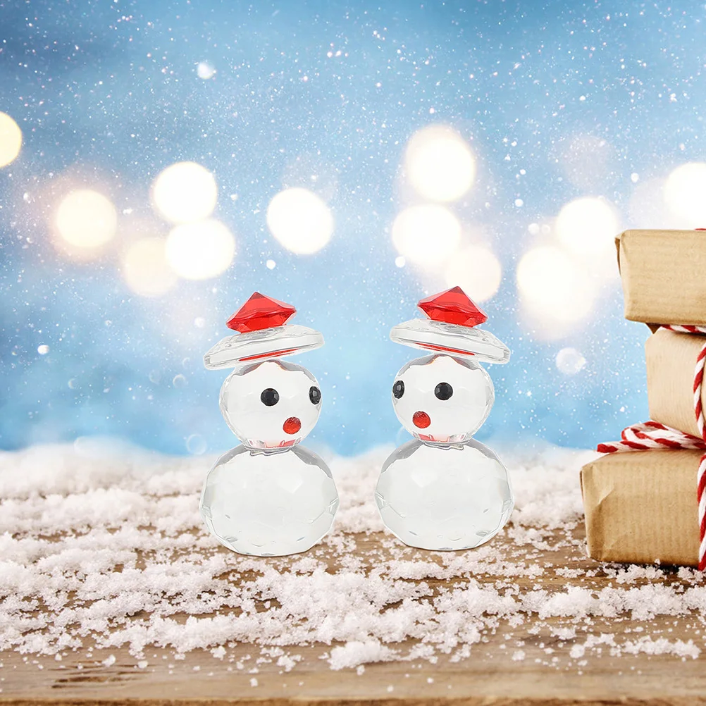 

3Pcs Christmas Snowman Ornament Red Hat Nose Holiday Desktop Decoration Clear Crystal Snowman Home Office Decor