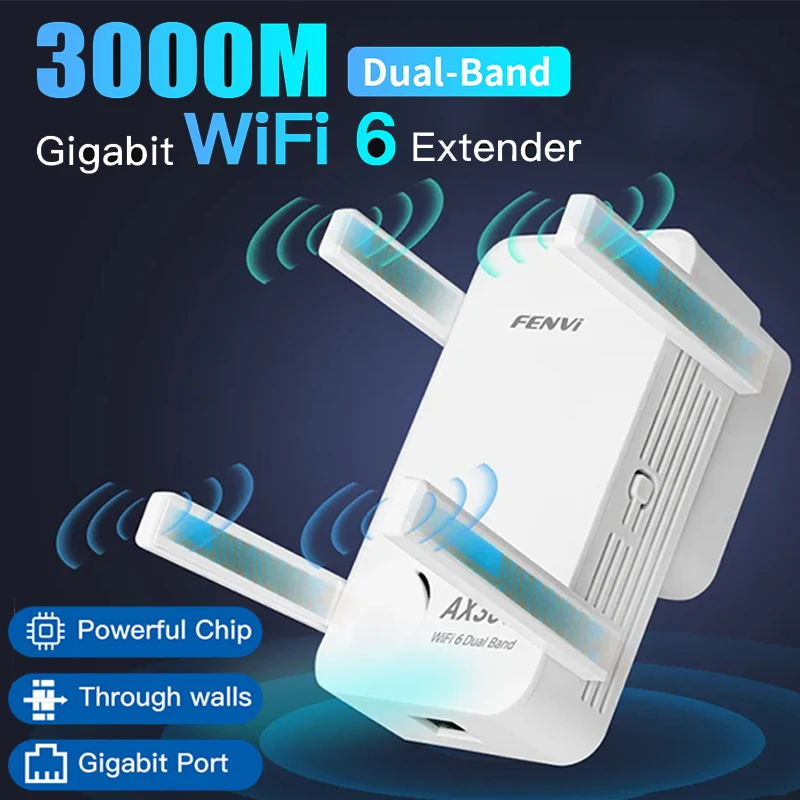 

WIFI6 AX3000 Gigabit Wireless Repeater Dual Band 2.4/5Ghz Signal Booster For Home Office with 4 high-gain antennas WiFi Amplifer