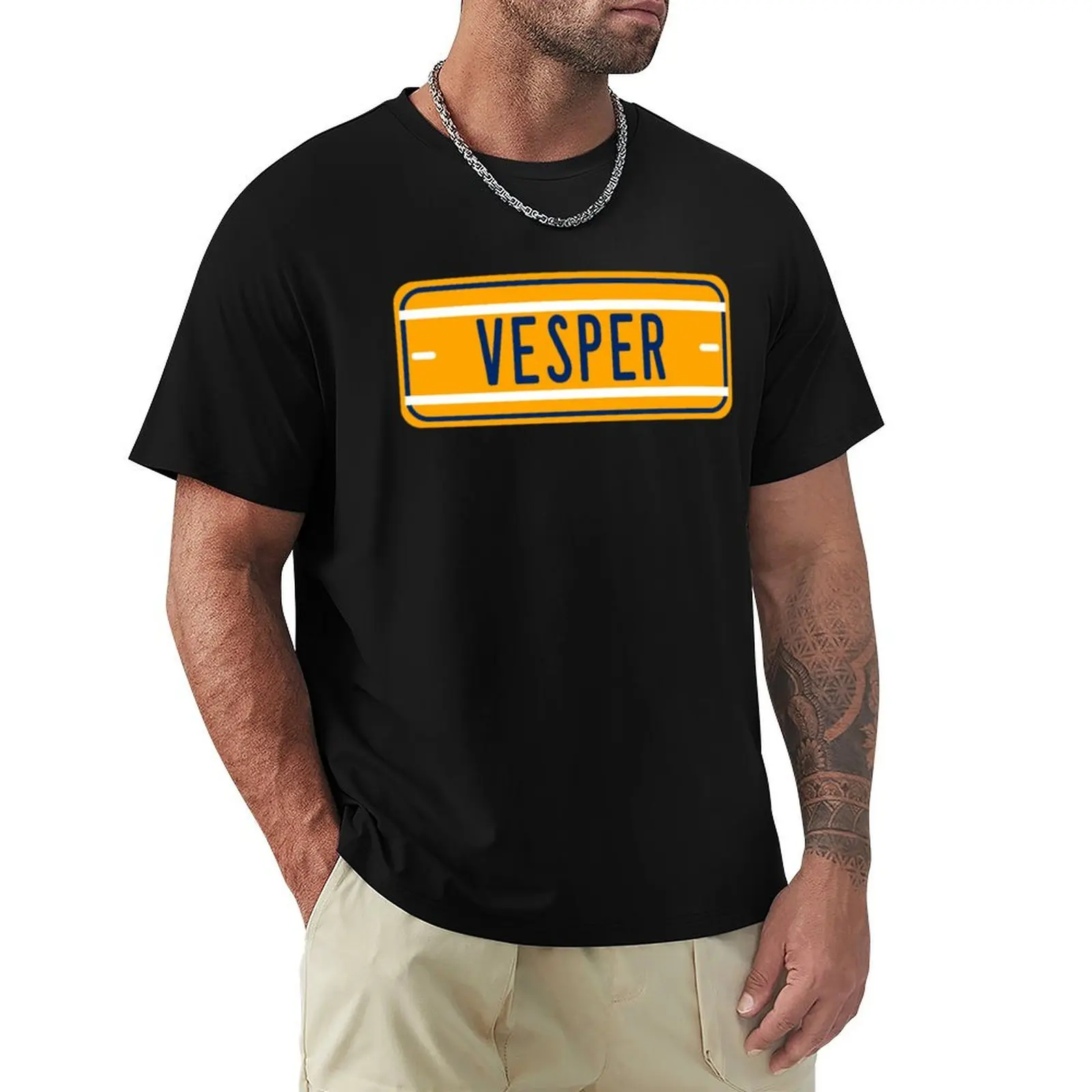 Vesper Name Custom Number Plate - Gift For Vesper (Orange version) T-Shirt Funny t-shirt designer shirts Men's cotton t-shirt
