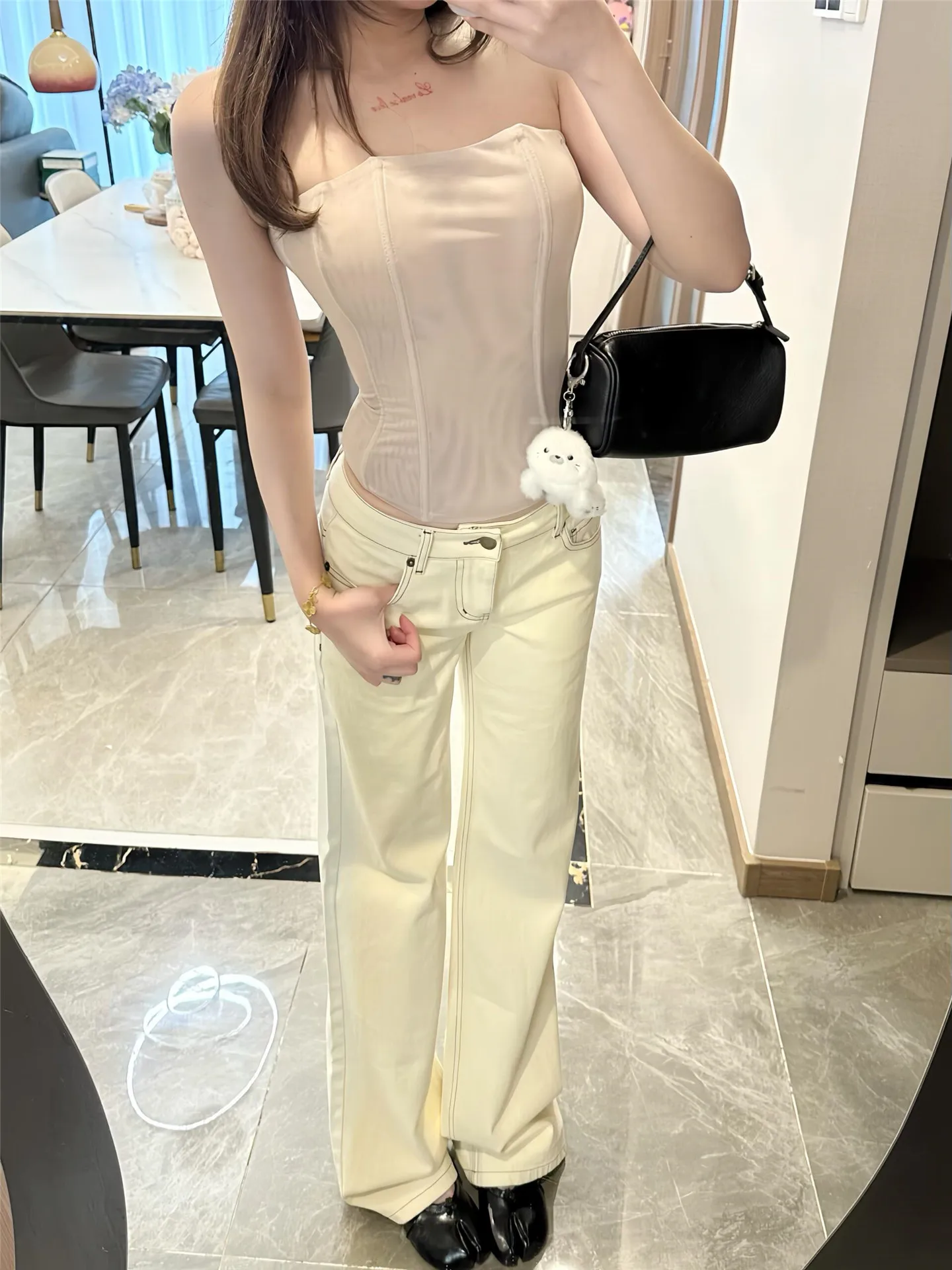 

Джинсы женские американского стиля с удлиненными штанинами, низкой посадкой, прямым кроем, свободные, с эффектом похудения, широкие брюки для весны