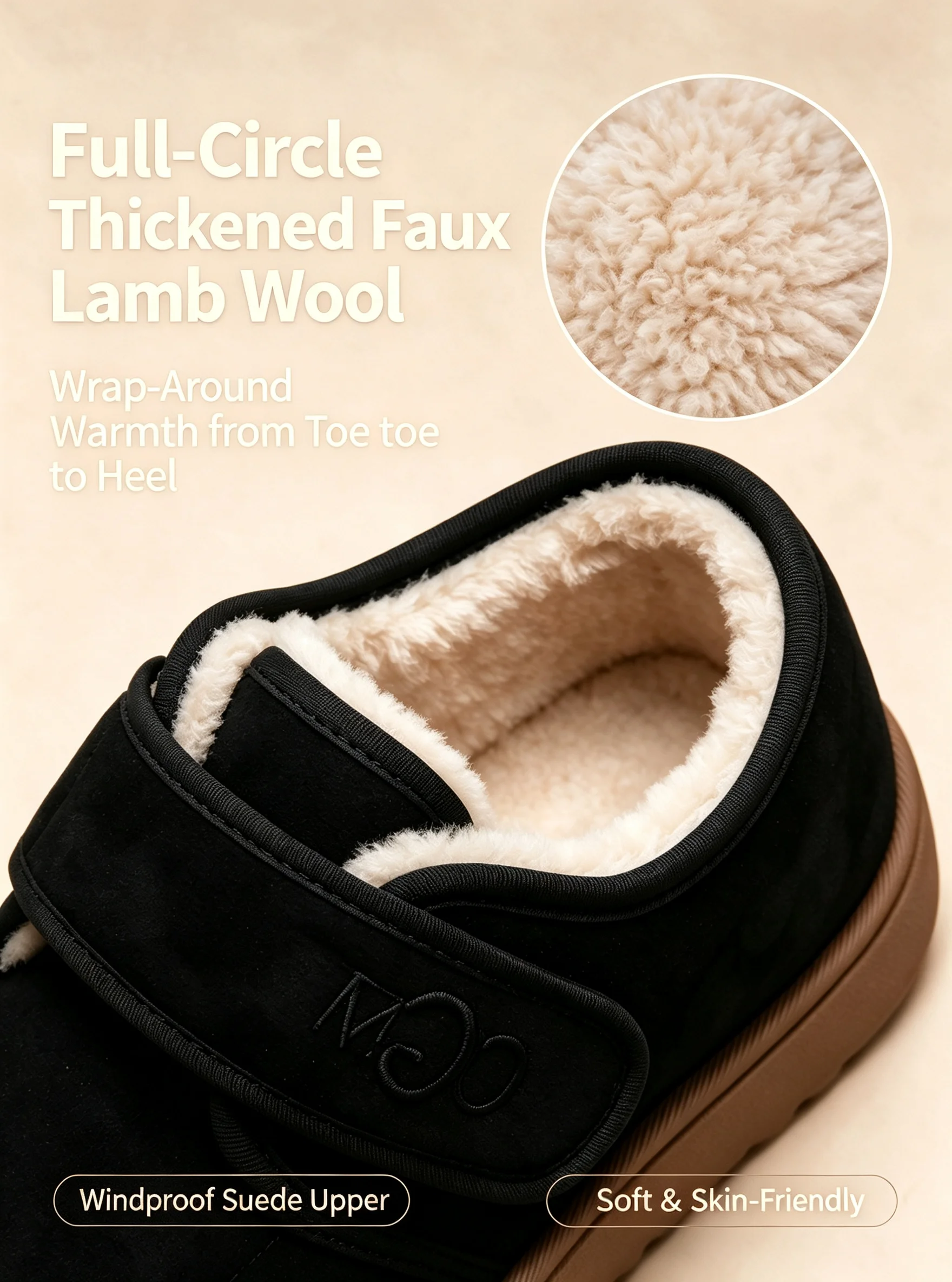 Damen-Winter-Fleece-Innensohlen-Loafer mit Obermaterial aus ultrafeinem Faser-Wildleder und thermischem Baumwollfutter mit Klettverschluss, lässige Outdoor-Schuhe – Detail 2