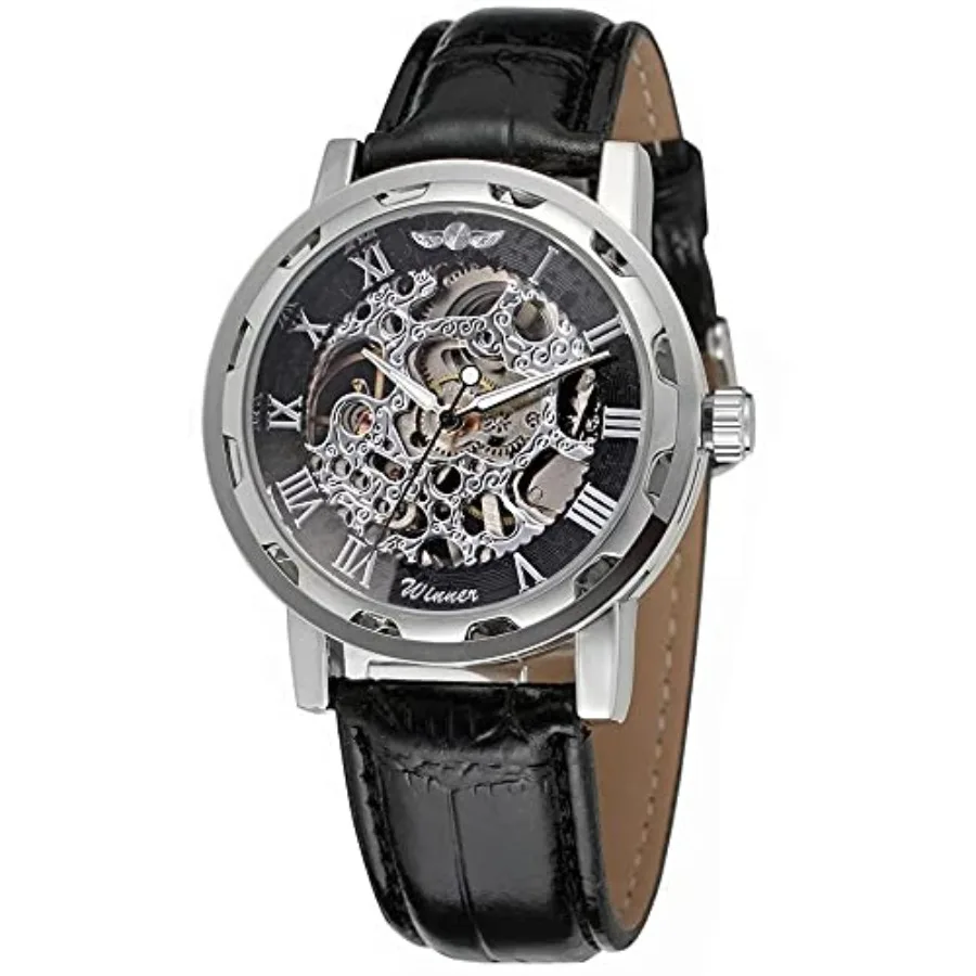 

Men's Fashion Mechanical Wristwatch Transparent Dial with Skeleton Design Leather Band Automatic Manual-Winding Watch