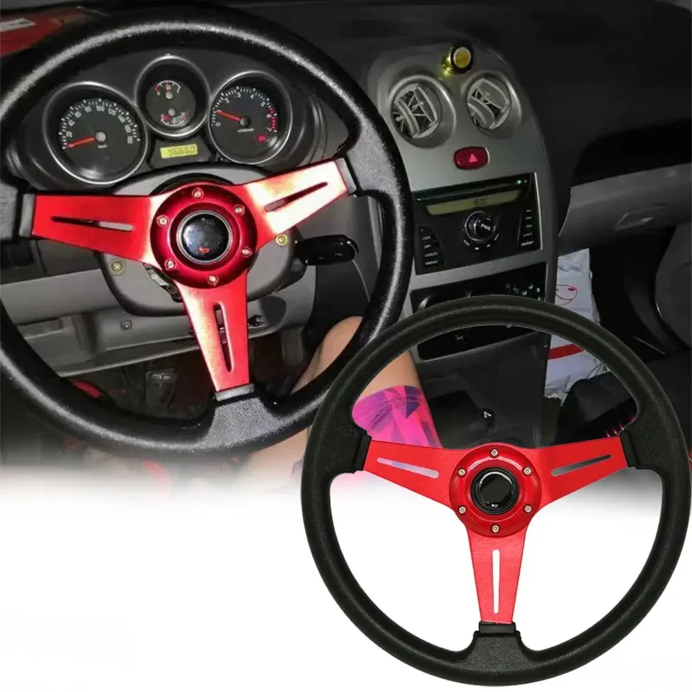 14 Inches Car Steering Wheel Universal 350mm Deep Dish Corn Racing Style Sport Steering Wheel Leather Auto Parts Modification