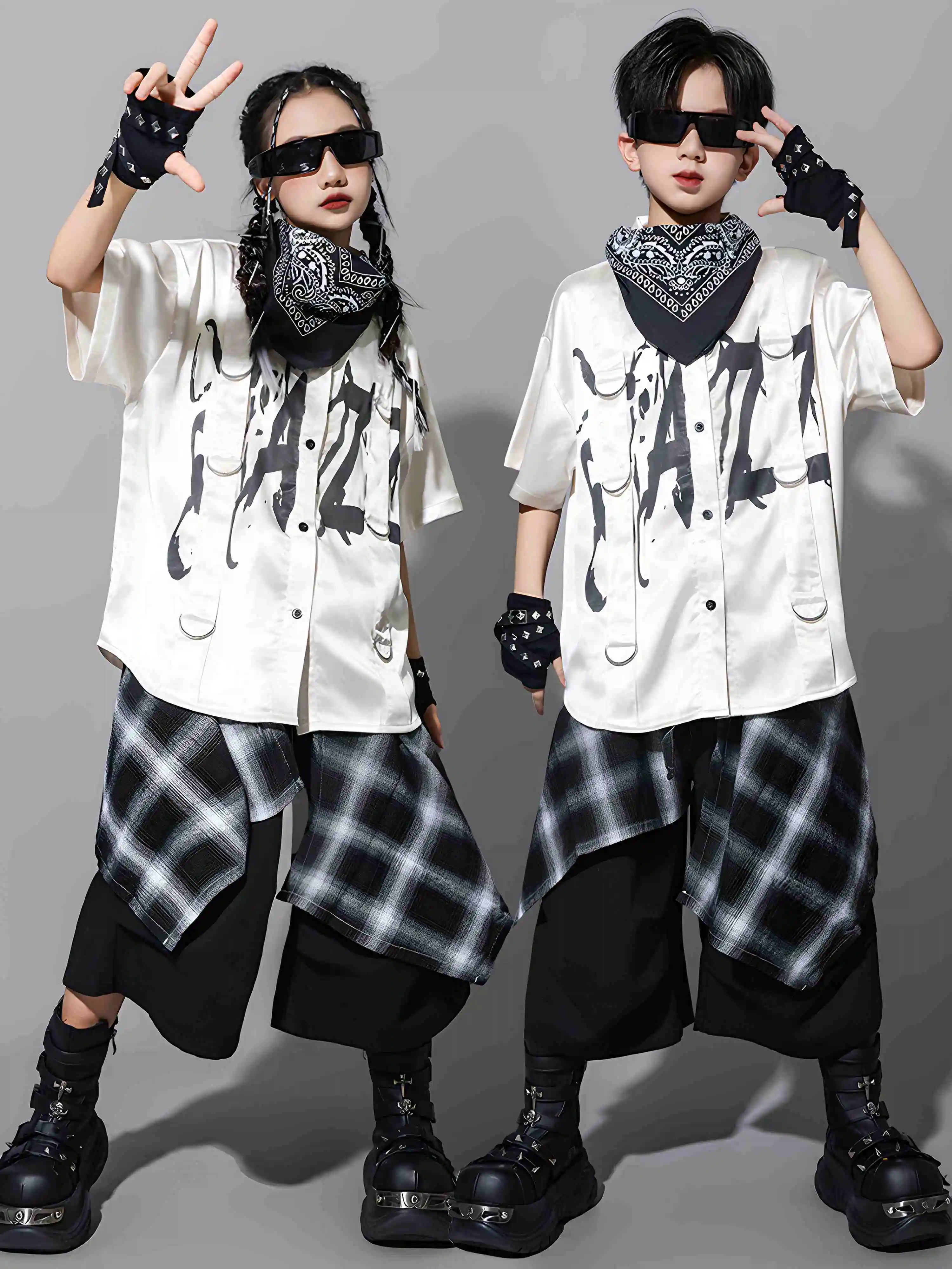 

Подростковый танцевальный костюм в стиле хип-хоп для мальчиков, белая рубашка, мешковатая уличная одежда с короткими рукавами, одежда для выступлений на барабанах для девочек, модная BL16397