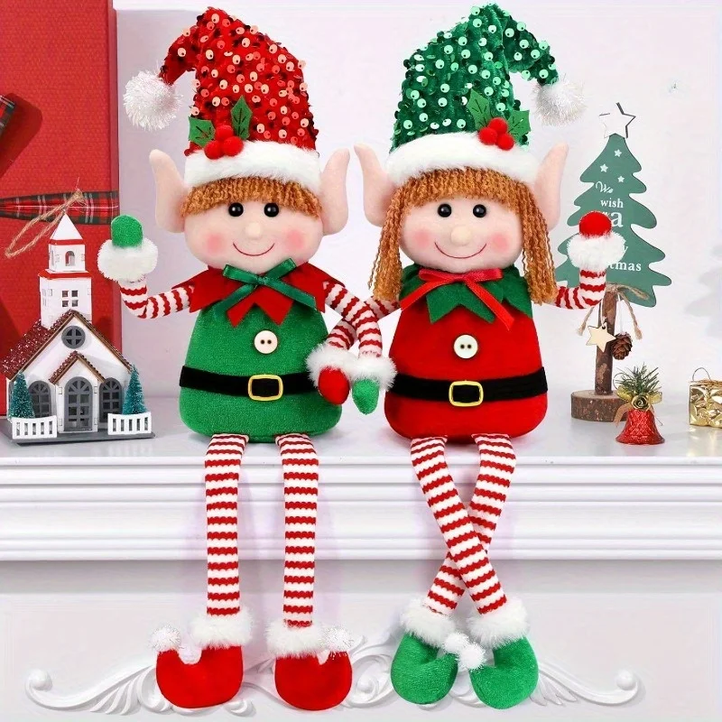 -2-Piece Set Santa Claus Swedish Thomter Long Leg Plush Little Dwarf Gift, Suitable For Home Party Decoration