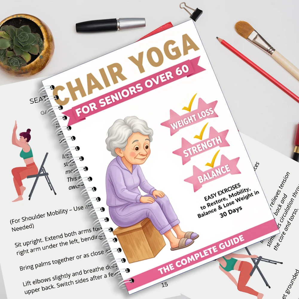Chair Yoga Logbook Notebook Fitness Plan for Seniors Over 60, 30 Day Seated Yoga Routine for Balance and Flexibility, A5 Easy Gu