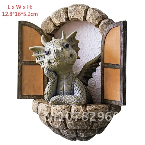 Lovely 2021 Dragon Garden Statue Meditated Courtyard Dragon Sculpture Resin Dinosaur Shape Yard Decoration Outdoor Garden