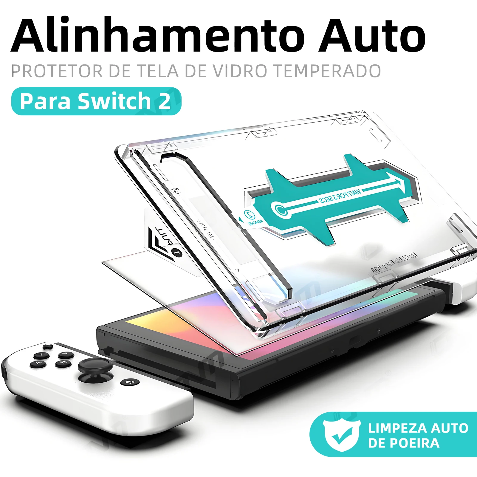 Protetor de tela de alinhamento automático para acessórios OLED Nintendo Switch 2, vidro temperado transparente HD para Switch2, sem bolhas