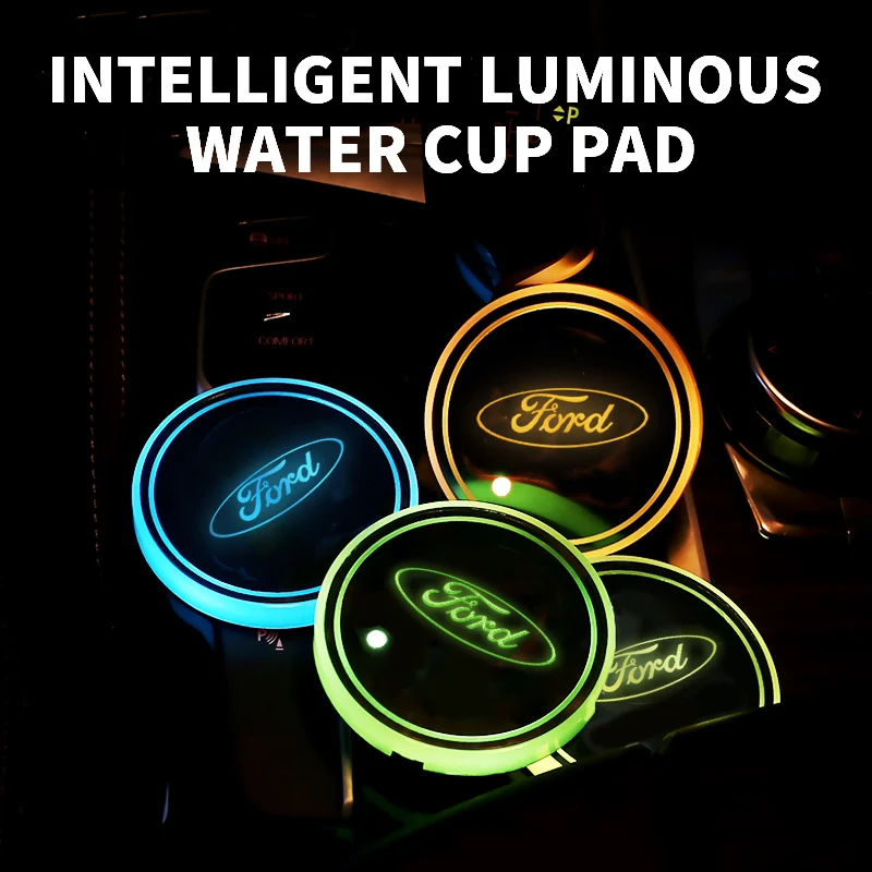 Car Luminous Water Cup Pad LED Atmosphere Light For Ford Fiesta Focus mk2 mk3 Ranger Mondeo mk4 S-MAX Kuga Auto Accessories