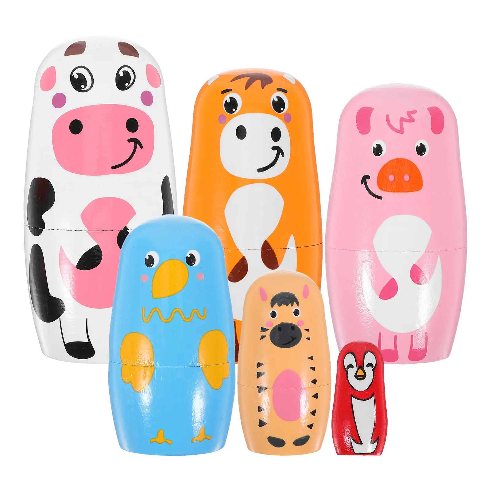 

Набор деревянных матрешек с животными узорами в русском стиле, настольное украшение, развивающая игрушка для развития мышления, подарок, деревянный сувенир ручной работы